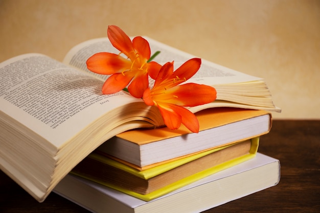 Open book with flowers arrangement