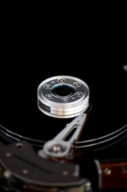 Free Photo open hard disk on a black background