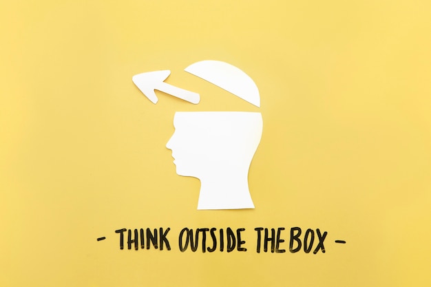 Free photo open human brain with arrow symbol near think outside the box message