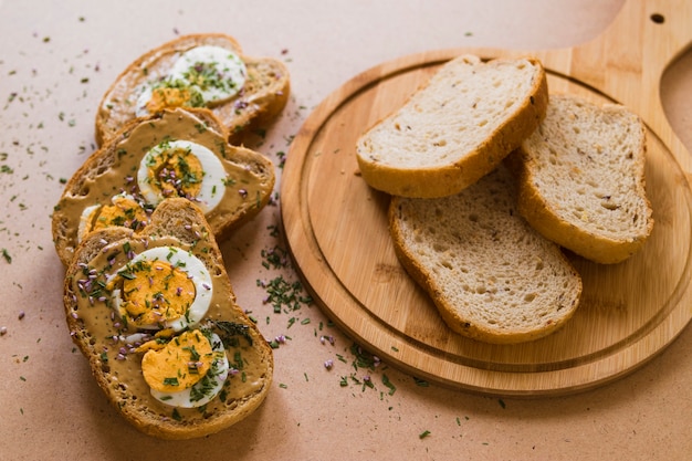 Free photo open sandwiches near bread