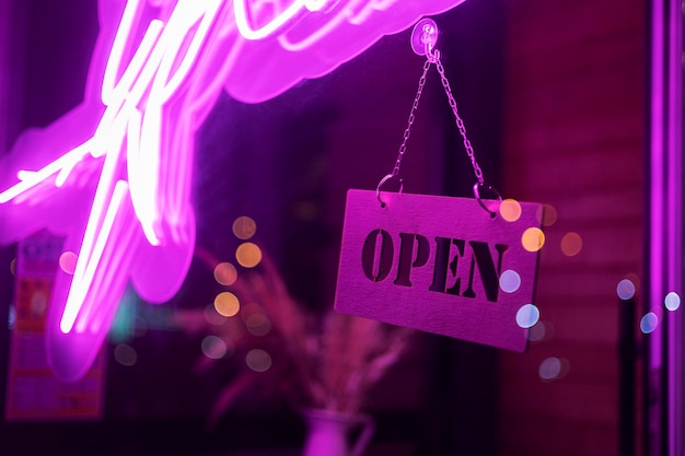 Free Photo open sign and neon bright sign