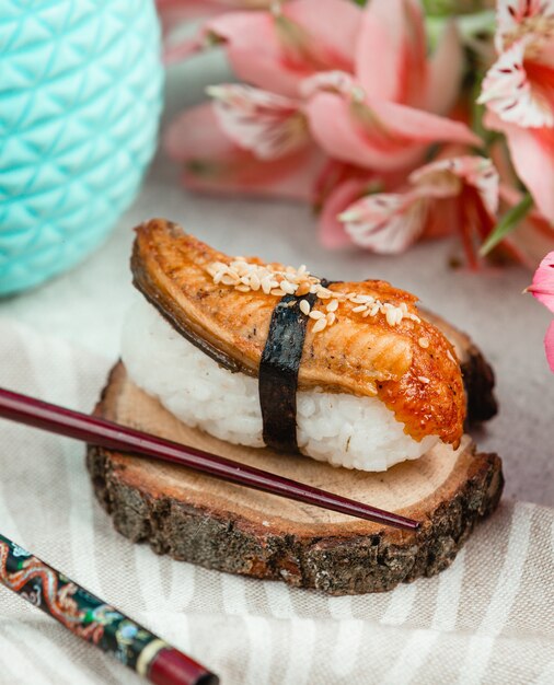 Open sushi with fish and rice