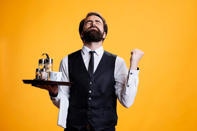 Optimistic person praying to god