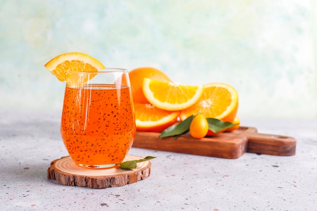 Free photo orange basil seed drink.