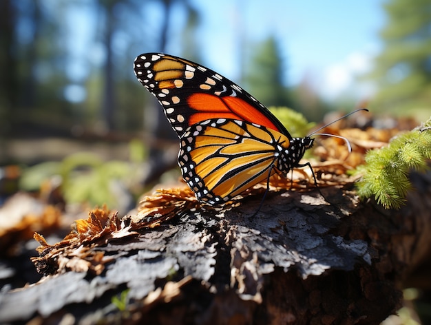 Free Photo orange butterfly on tree trunk