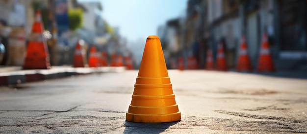 Free photo an orange cone stands in the road