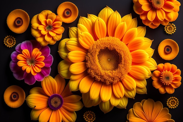 Orange flowers with a black background