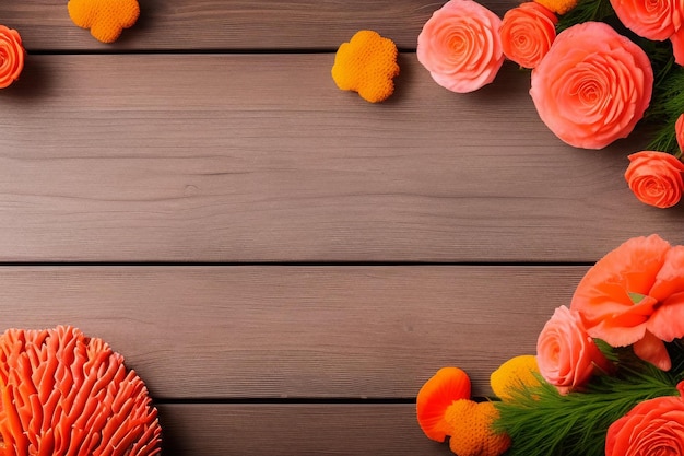 Free Photo orange flowers on a wooden table