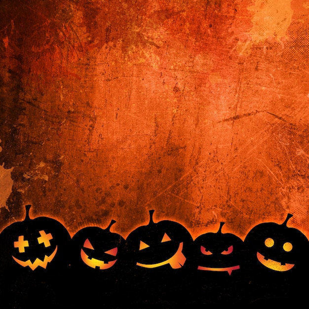 Orange grunge background for halloween with pumpkins