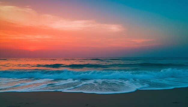 Orange sunset reflects on tranquil blue water generated by AI