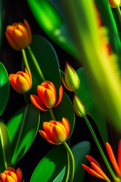 Free photo orange tulips in a green field