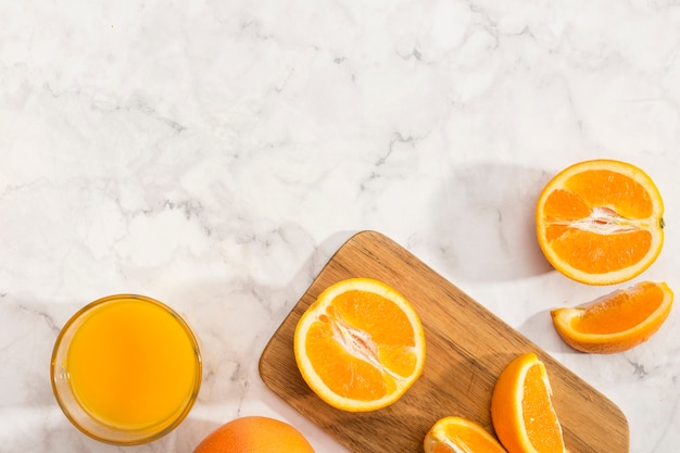 Oranges on wooden board and copy space