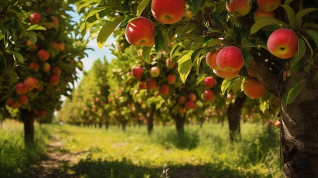 Free photo an orchard full of fruit trees agricultural landscape