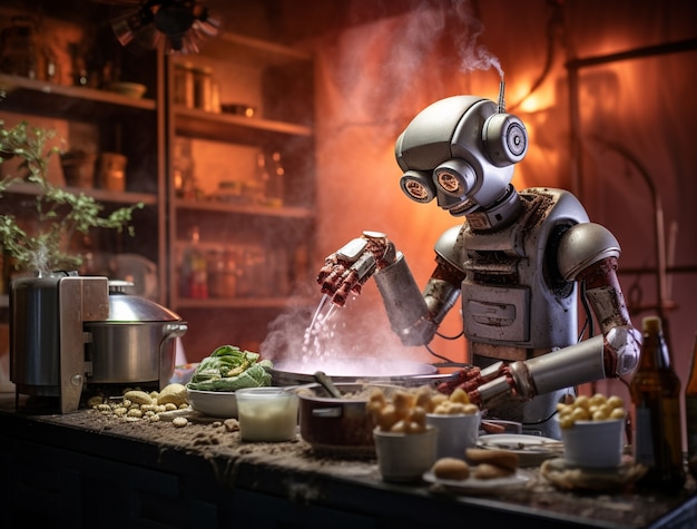 Free photo ordinary human job performed by anthropomorphic robot