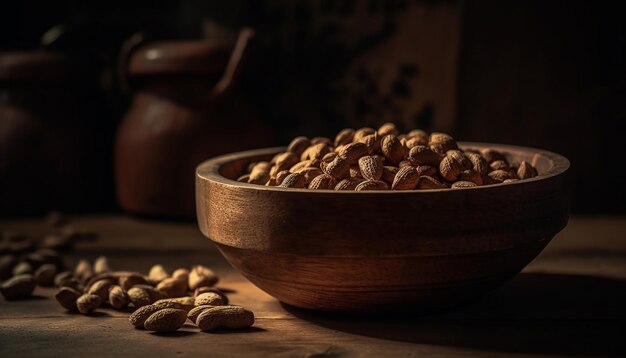 Organic coffee beans in burlap sack heap generated by AI