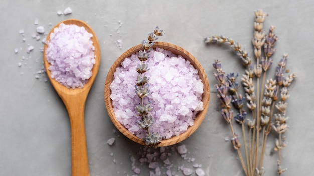 Organic detox salt and dried lavender leaves