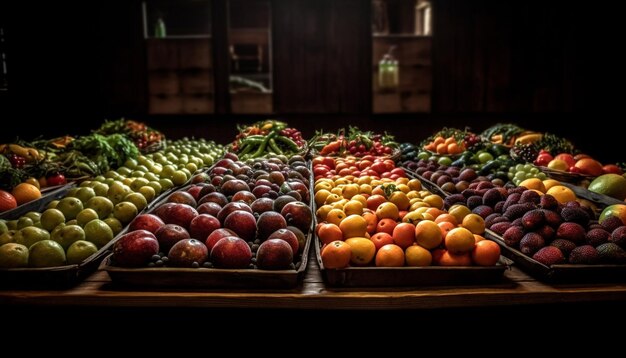 Organic fruits and veggies in colorful basket generated by AI