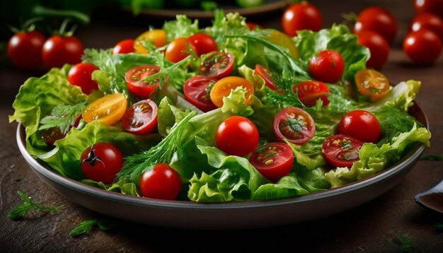 Organic salad bowl with fresh mozzarella slice generated by AI