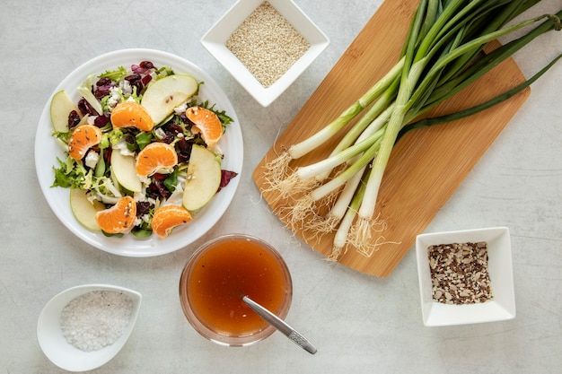 Organic salad on table