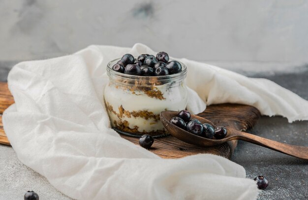 Organic yogurt with blueberry ready to be served