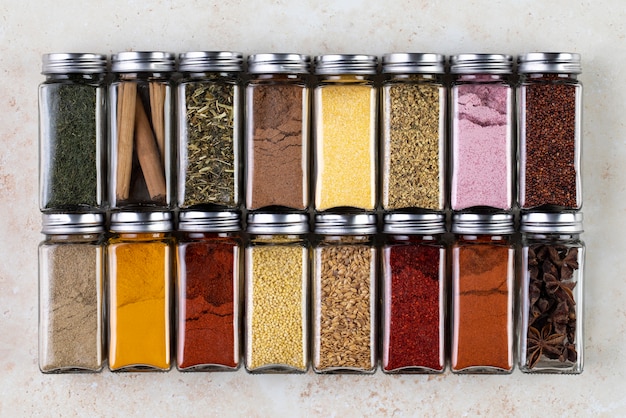 Organised and filled spice jars