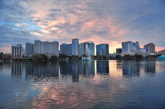 Orlando sunset over Lake Eola