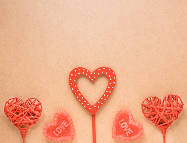 Free Photo ornament red hearts on sticks 