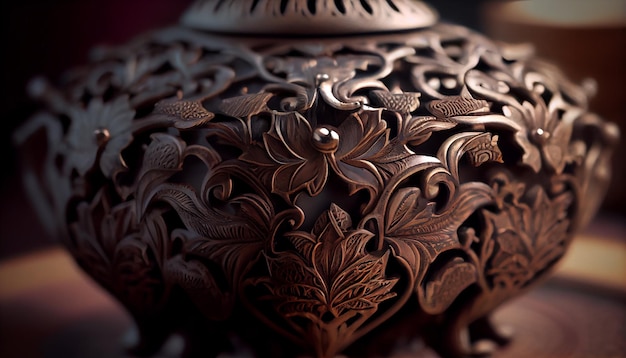 Ornate antique vase with intricate floral pattern design generated by AI