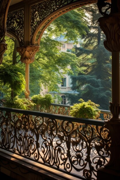 Ornate balcony railing in art nouveau style