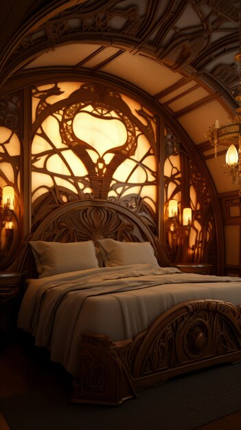 Ornate bed in art nouveau style