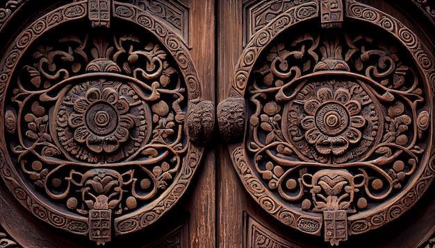 Free Photo ornate doorway with ancient wood and metal accents generated by ai