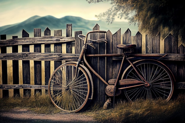 Free photo outdoor fence wood and bicycle old fashioned generative ai