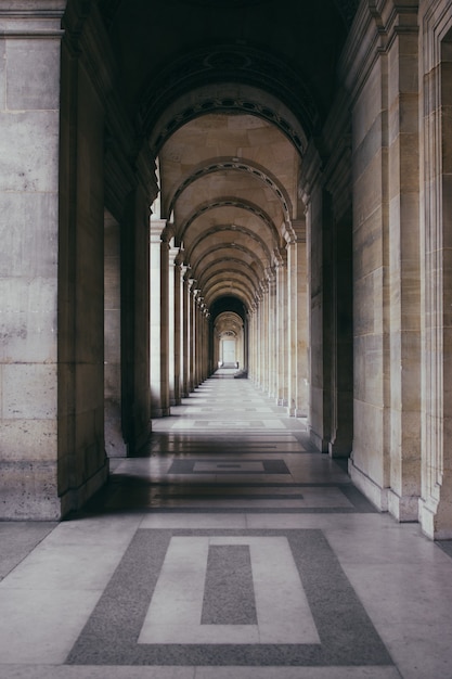 Outdoor hallway of a historic building with outstanding architecture