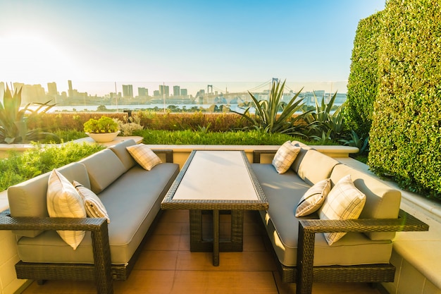 Outdoor patio with table and chair