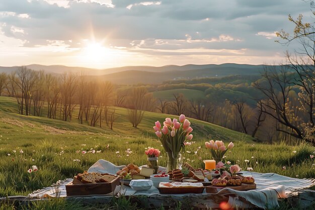 Outdoors picnic scenery in summertime