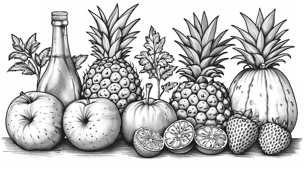 Free photo an outline drawing of a variety of fruits and vegetables