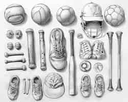 Free photo an outline drawing of a variety of sports equipment