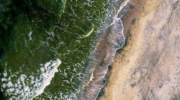 Overhead shot of beach waves coming towards the shore