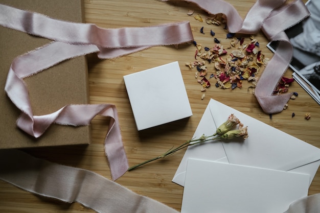 Overhead shot of the process of a gift wrapping