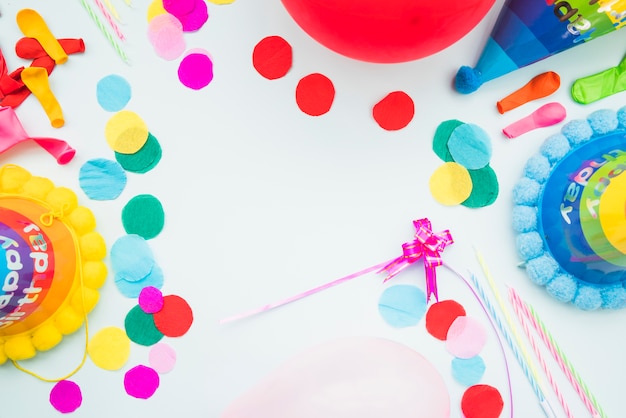 Overhead view of birthday mockup on white background