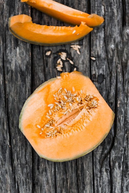 Free Photo an overhead view of halved musk melon