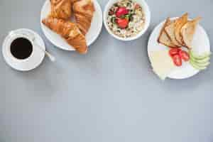 Free photo overhead view of healthy breakfast with coffee