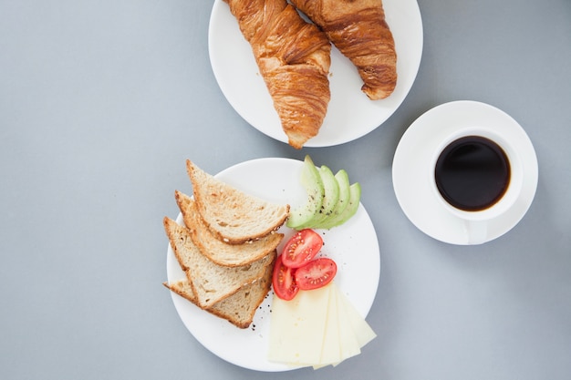 Free Photo overhead view of healthy breakfast with coffee