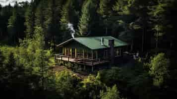 Free photo overhead view of a quaint cabin nestled in the lush forest