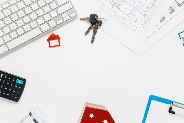 Free Photo an overhead view of real estate office desk