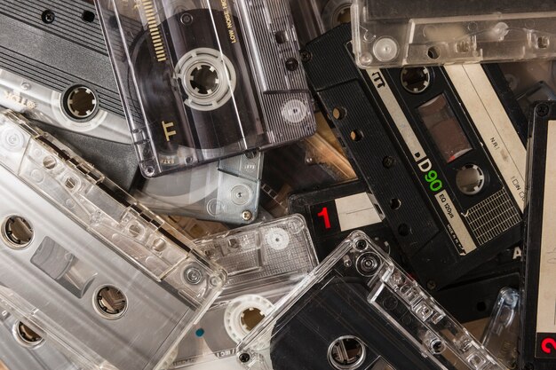 Overhead view of vintage cassette tape