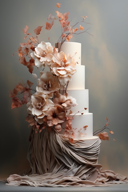 Overloaded cake with cloth and flowers