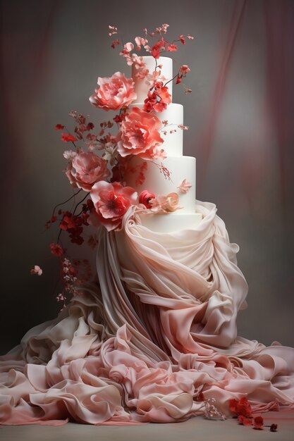 Overloaded cake with cloth and flowers