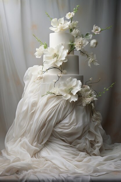 Overloaded cake with cloth and flowers