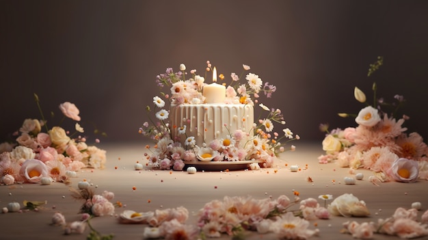 Free Photo overloaded cake with flowers